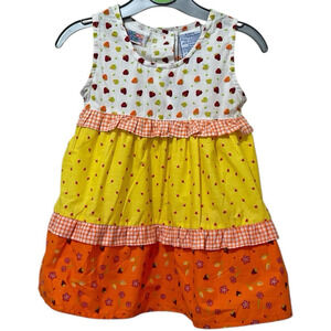 Vtg Sundress Daisy Orange Blossom Strawberry Tiered Bright Summer 18mo Ruffle